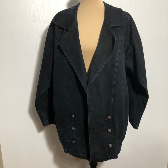 Rocky Mountain Jacket Womens Large Black Denim Jean Western USA Cotton Oversized - Picture 1 of 16